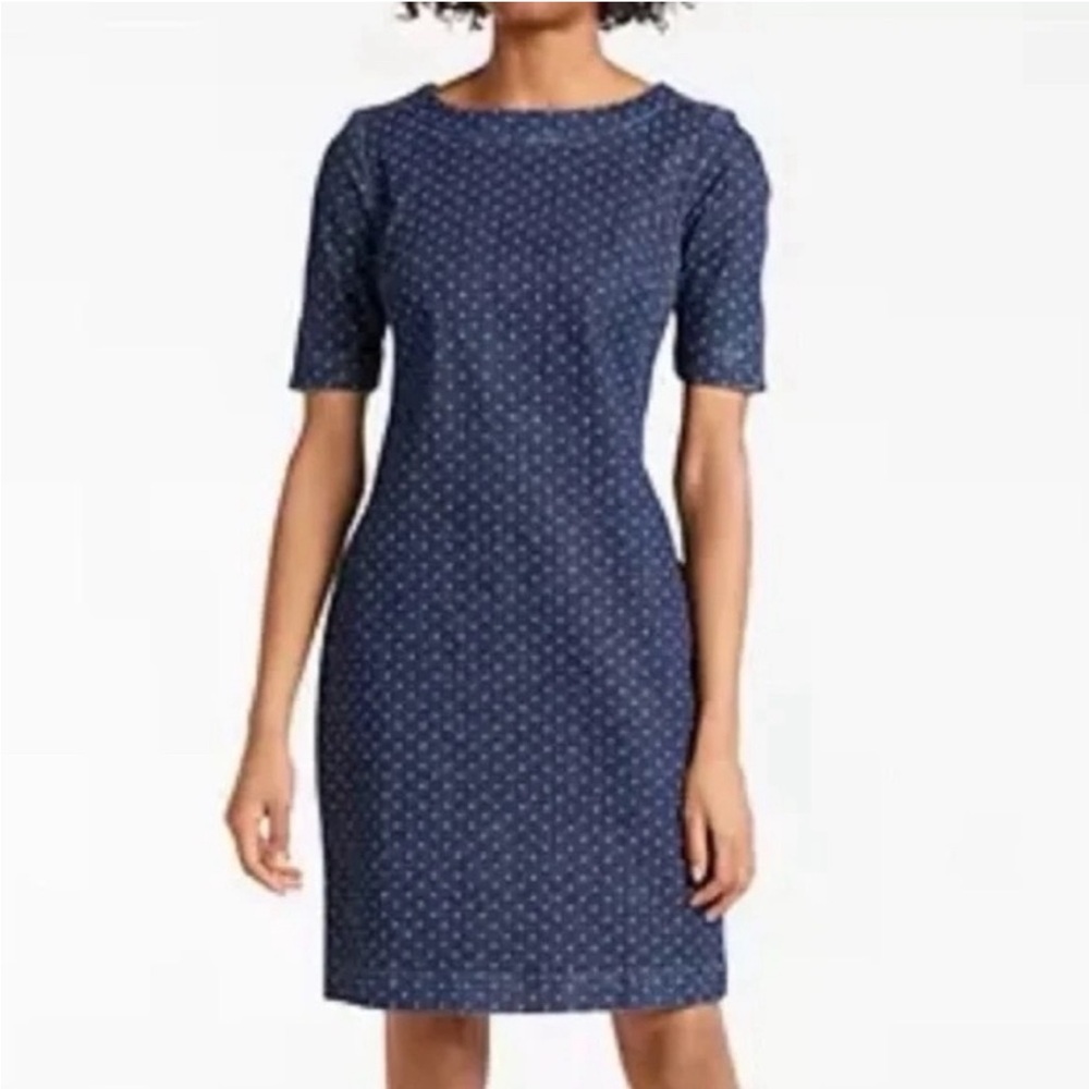 Boden Rhea Denim Sheath Dress with Polka Dots 6L